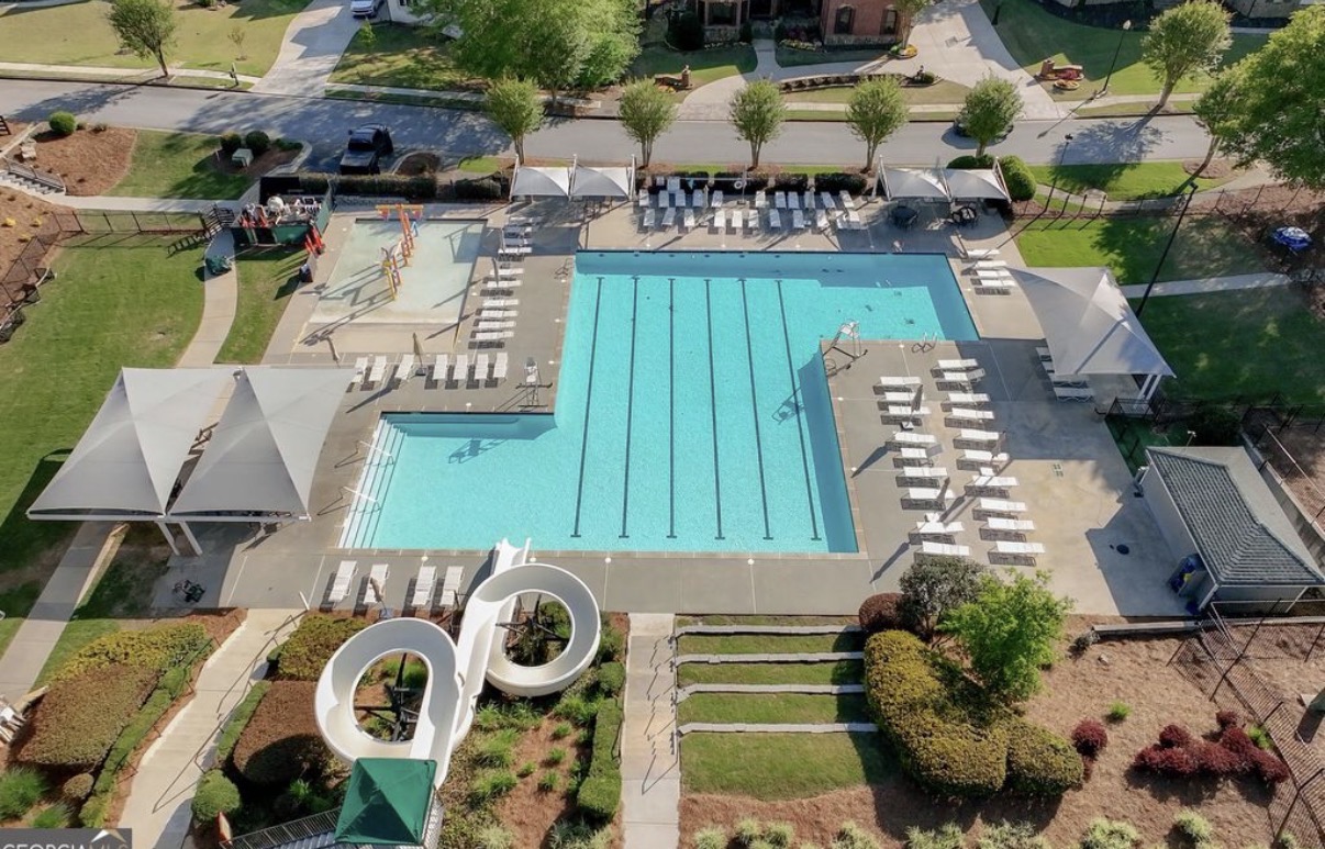 Chateau Elan community pool with lap lanes and water slide