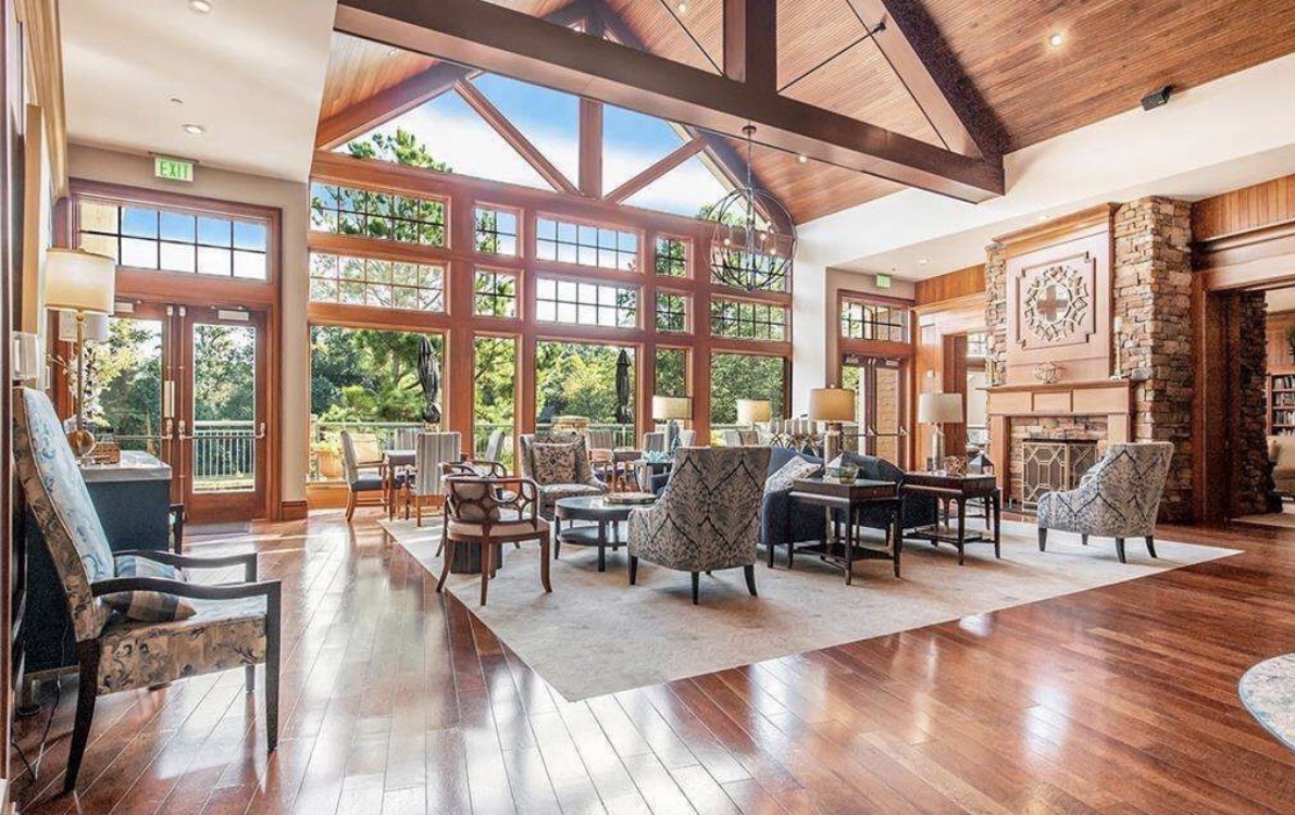 Clubhouse great room with stone fireplace